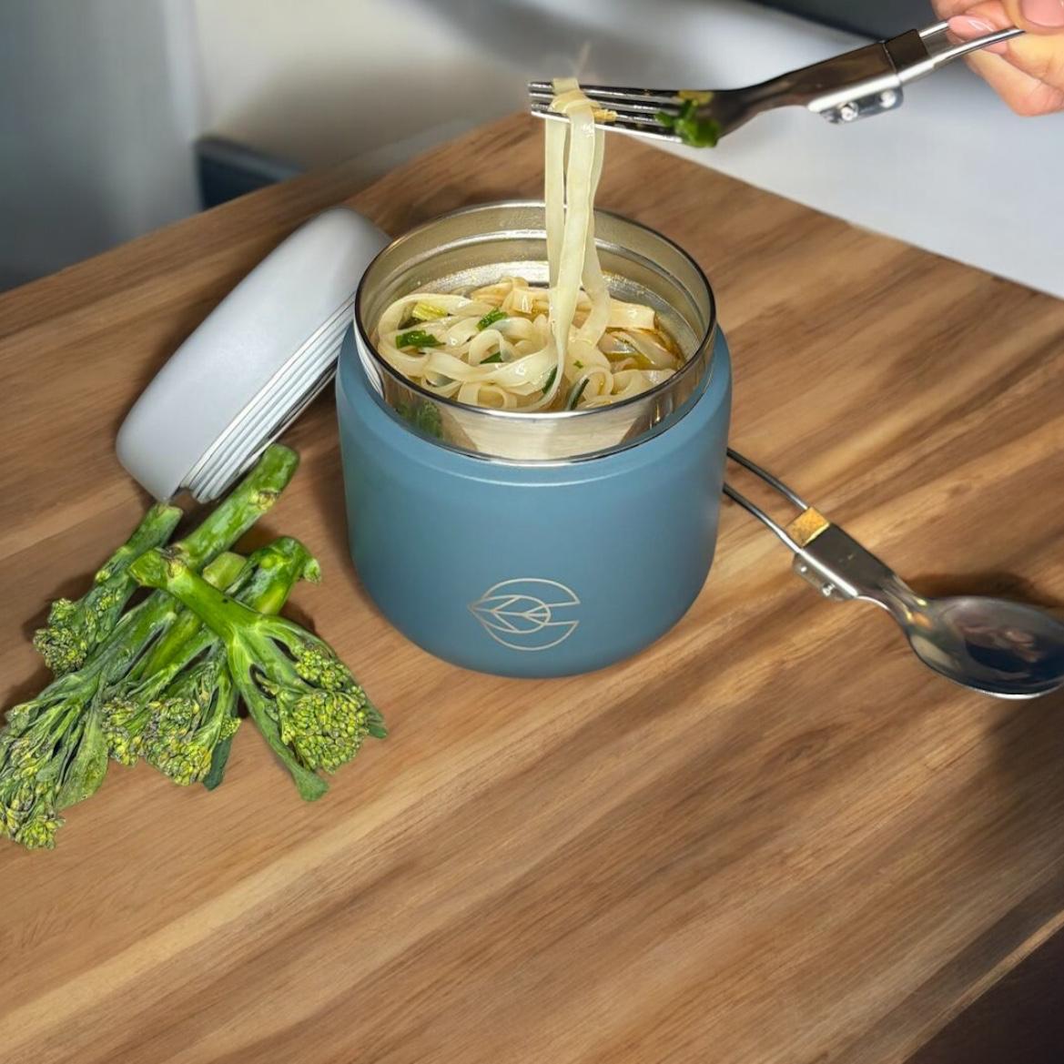 Convivio Stainless Steel Food Jar - Blue Jar with Grey Lid