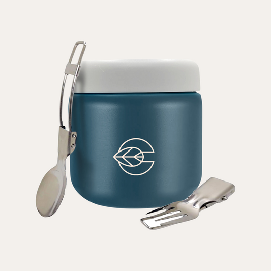 Convivio Stainless Steel Food Jar - Blue Jar with Grey Lid